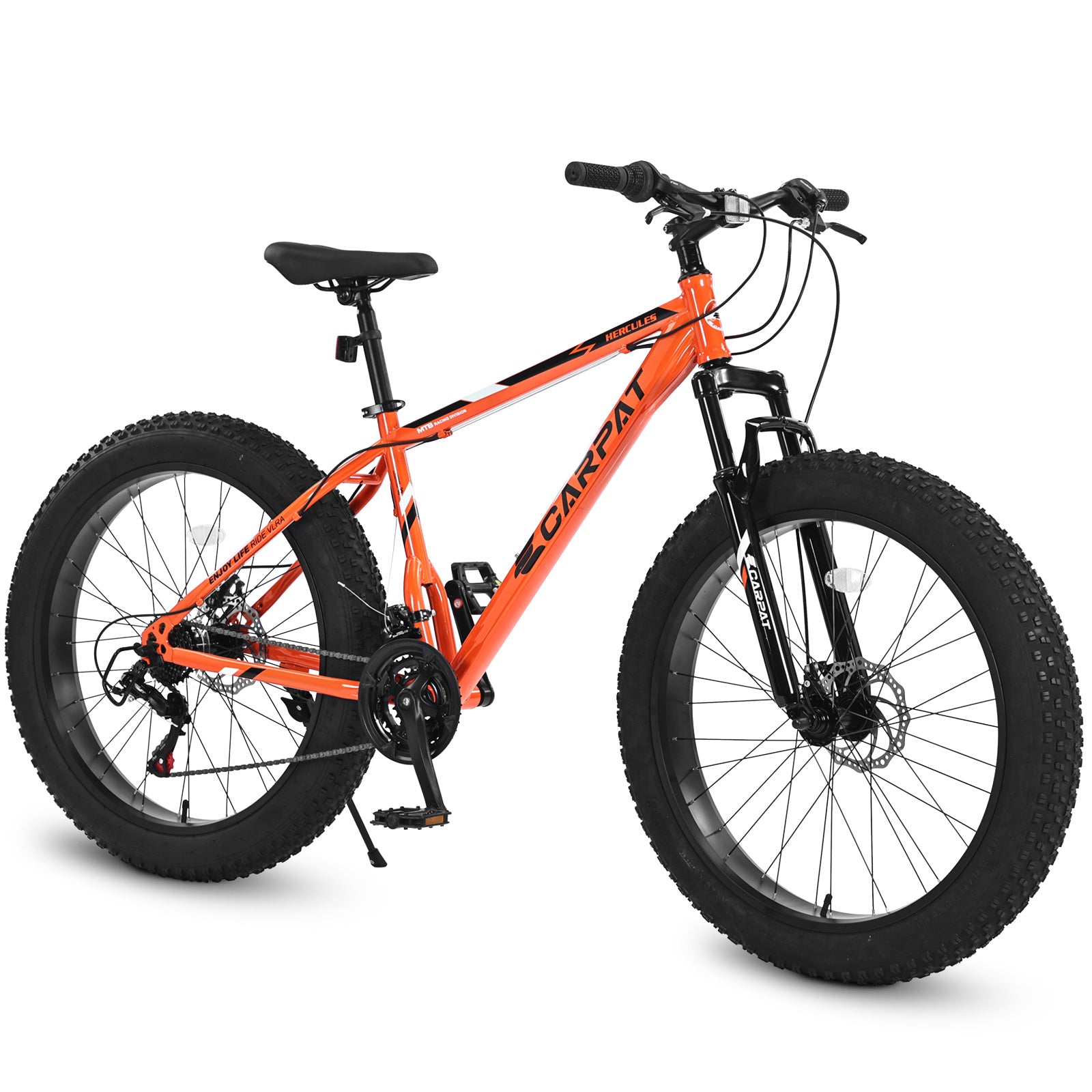 Elecony S26109 26" Fat Tire Mountain Bike – Shimano 21-Speed, Dual Disc Brakes – Adult/Youth (Orange)