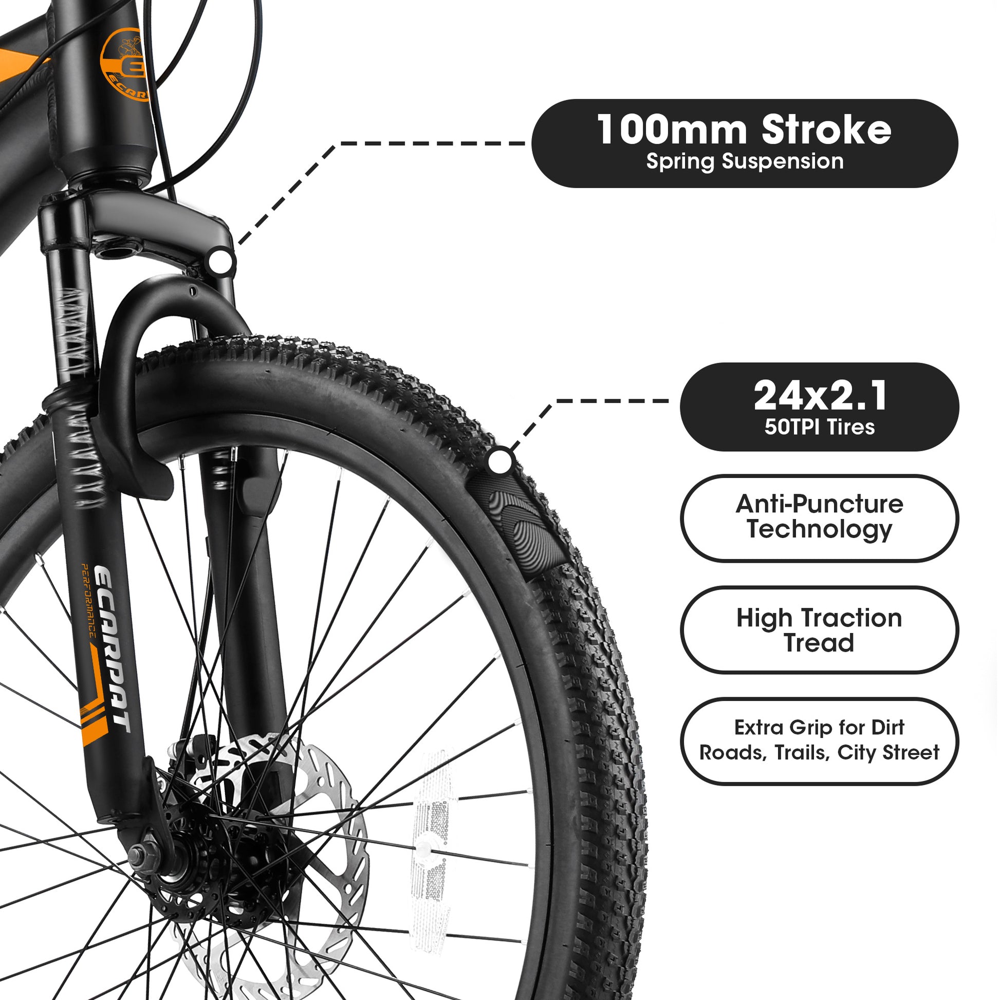 A24299 Black-Orange Mountain Bike – 26" Fat Tire, Shimano 21-Speed, Dual Disc Brakes