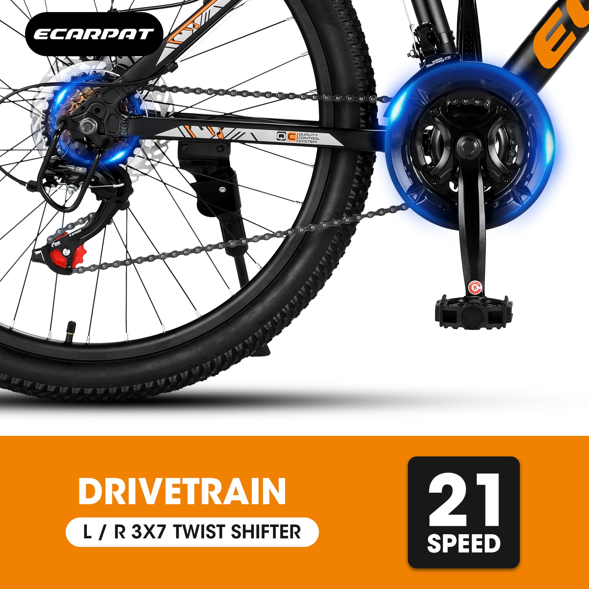 A24299 Black-Orange Mountain Bike – 26" Fat Tire, Shimano 21-Speed, Dual Disc Brakes