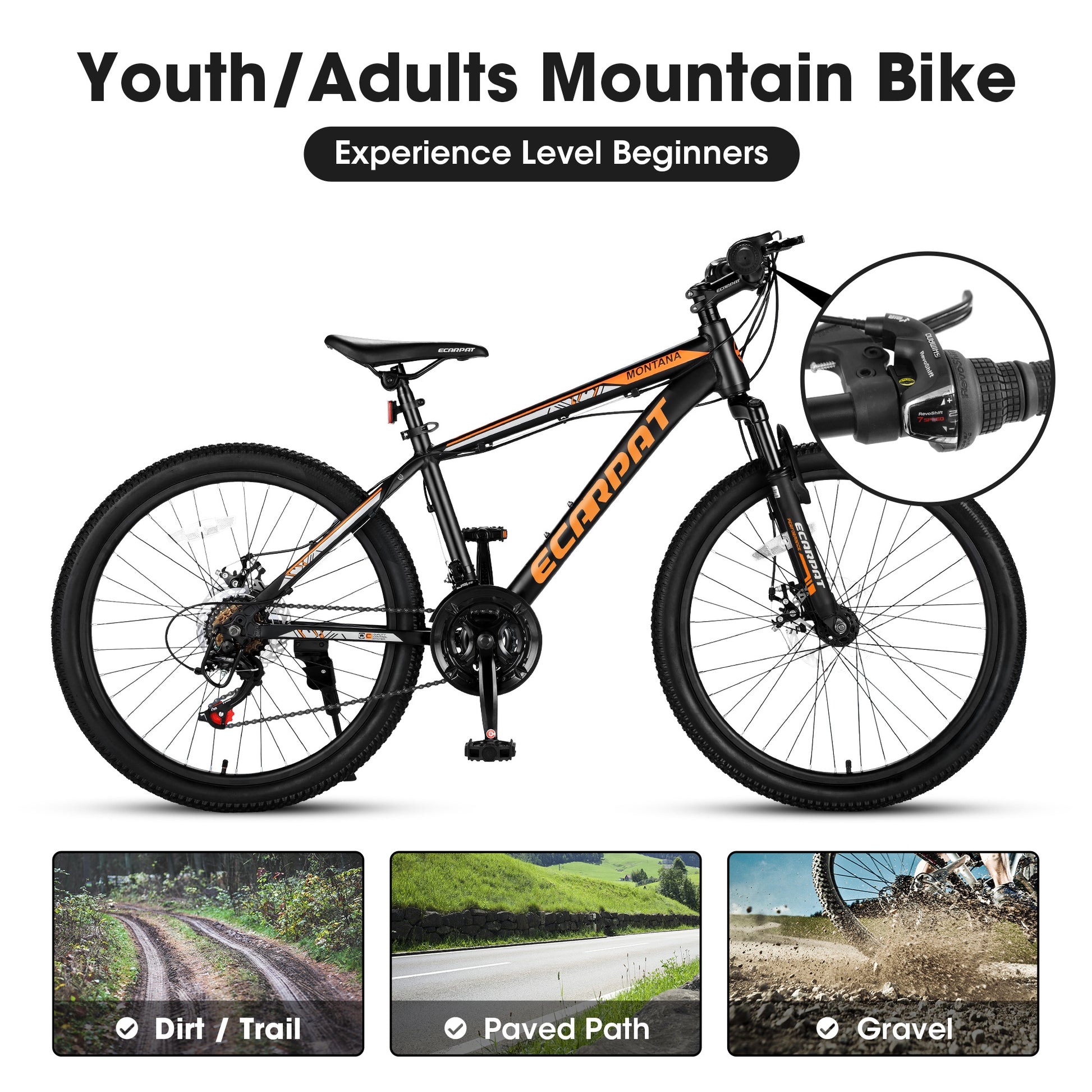 A24299 Black-Orange Mountain Bike – 26" Fat Tire, Shimano 21-Speed, Dual Disc Brakes