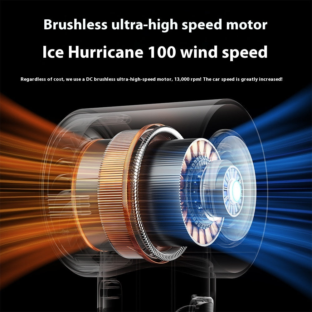 Illustration of a brushless ultra-high speed motor with wind speed effects on a black background.