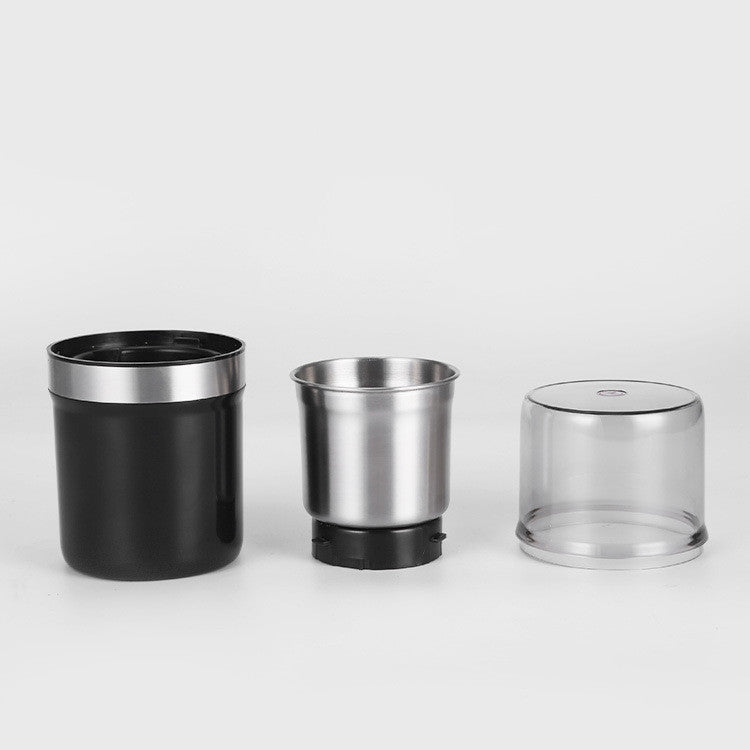 Three cylindrical containers with metallic and clear finishes on a white background
