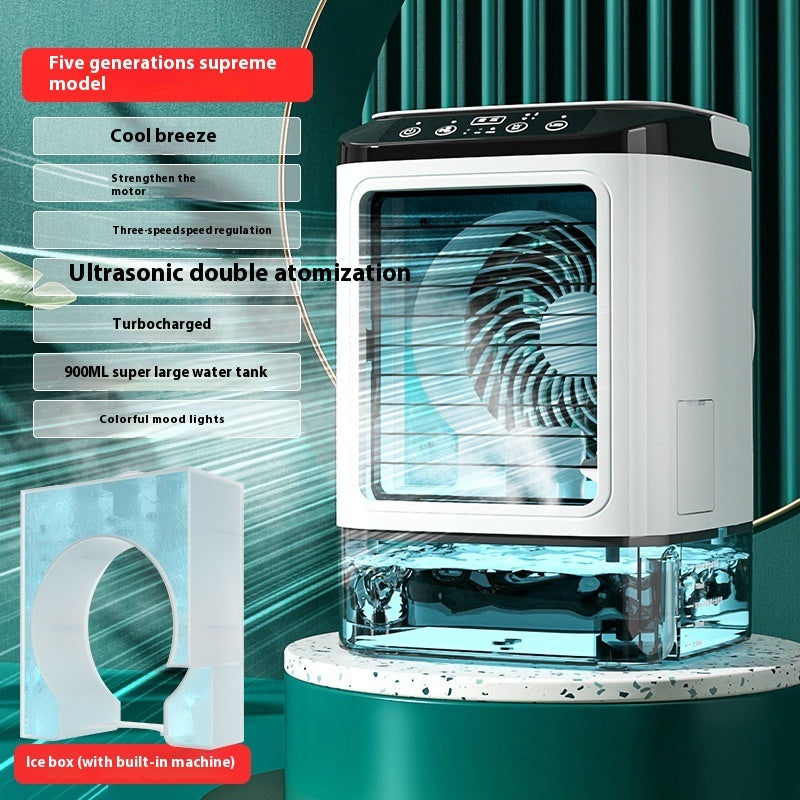 Ultrasonic double atomization machine with features listed on a green background