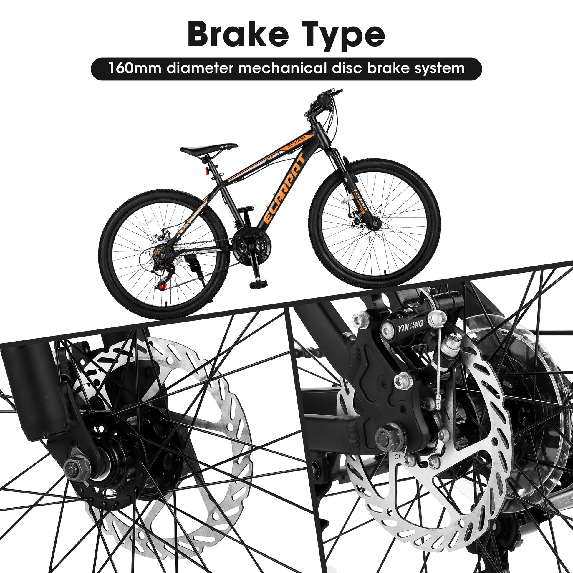 A24299 Black-Orange Mountain Bike – 26" Fat Tire, Shimano 21-Speed, Dual Disc Brakes