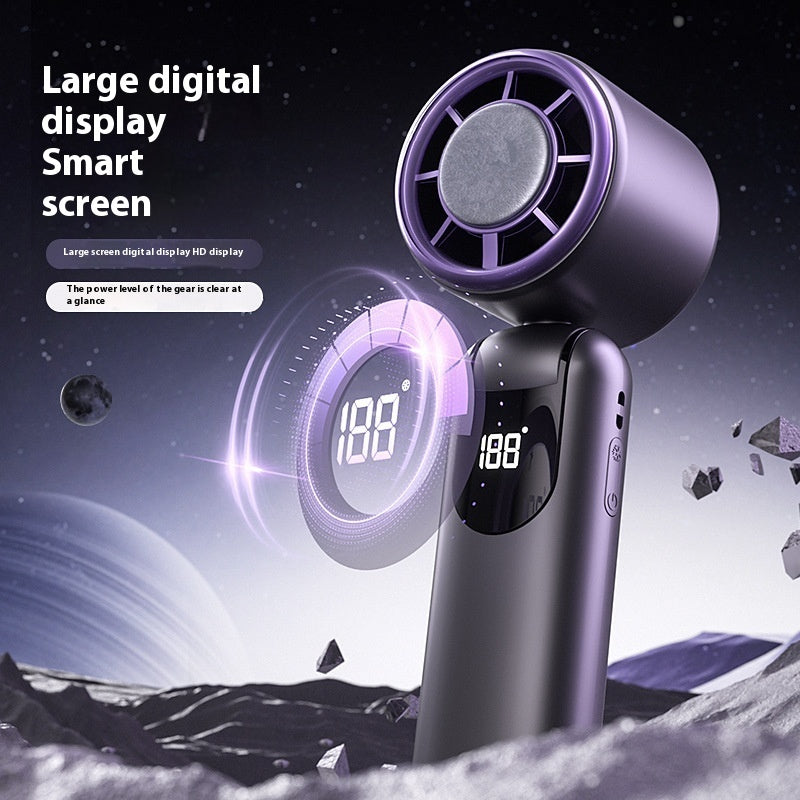 cooling fan purple colour with digital display on a space-themed background
