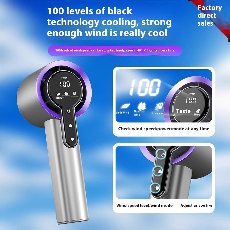 cooling fan with digital display and cooling technology features on a blue background