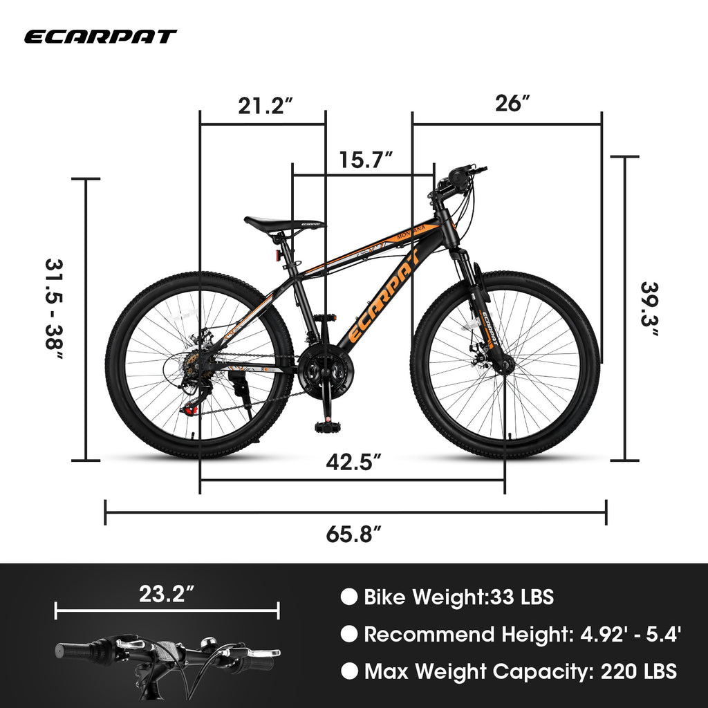A24299 Black-Orange Mountain Bike – 26" Fat Tire, Shimano 21-Speed, Dual Disc Brakes