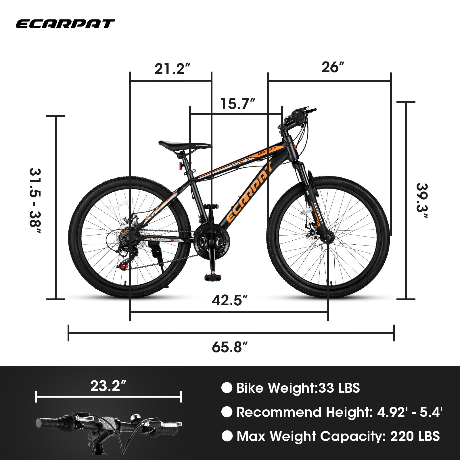 A24299 Black-Orange Mountain Bike – 26" Fat Tire, Shimano 21-Speed, Dual Disc Brakes