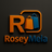 RoseyMela logo with 'R' and shopping bags on a dark background